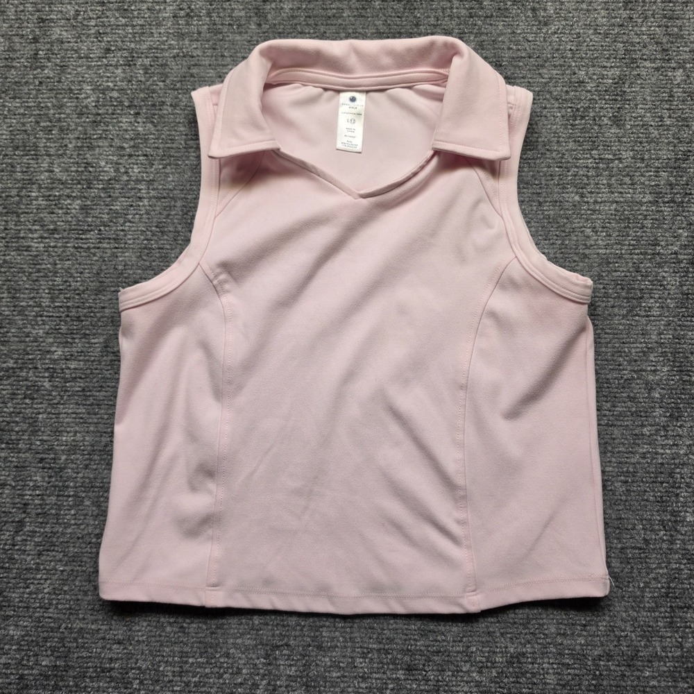 Yogalicious Girls L 12 Pink Collared V Neck Athletic Tank Activewear Top